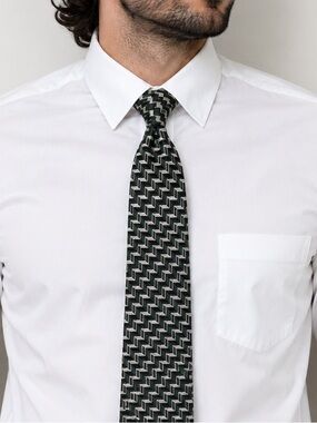 Polo Ralph Lauren Silk Tie Dark Green Grey Geometric Basketweave 58.5x4